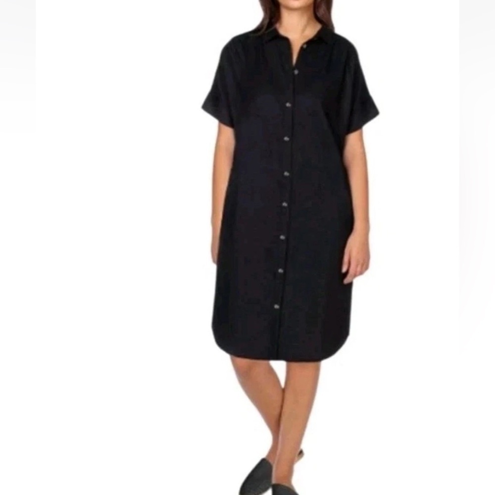 NWT well‎ worn button down shirt black linen dress with pockets